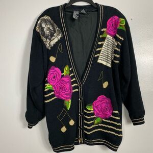 I.B. Diffusion floral symphony cardigan sweater sz M